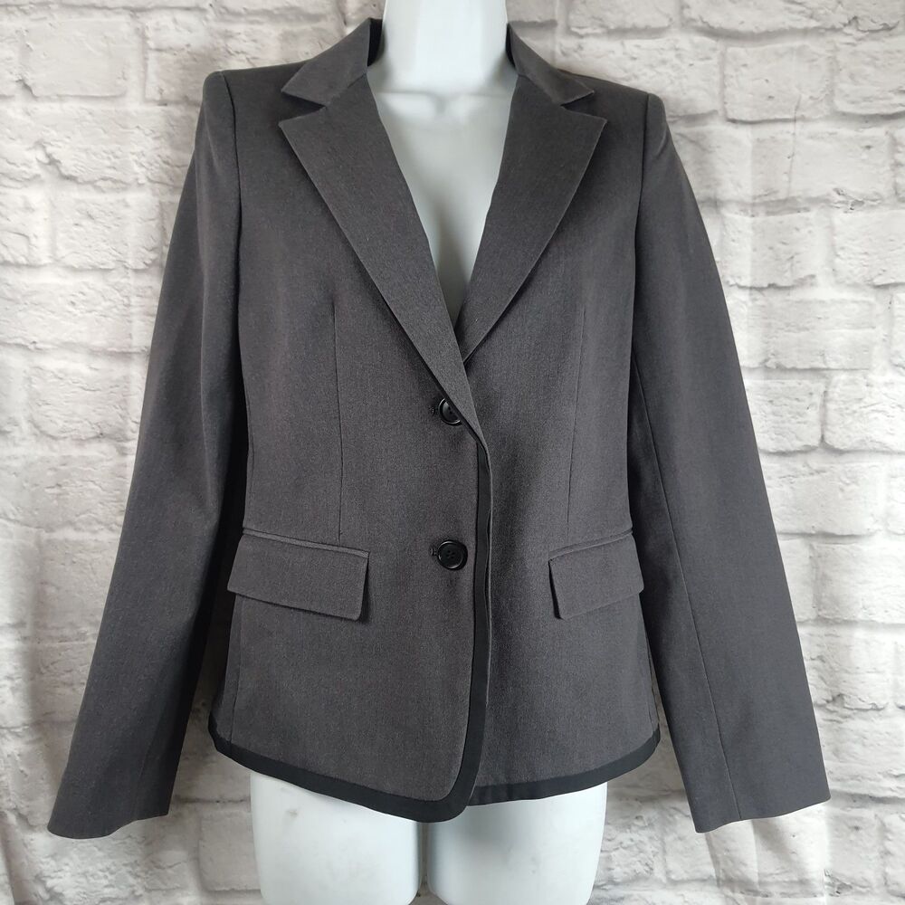 DKNY Women's Formal Blazer Sz 2 Jacket Charcoal Gray Black Trim Donna Karan NWOT
